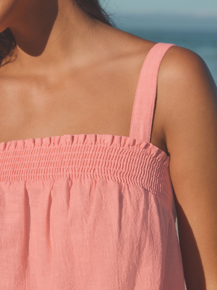 Coral Pink Mini Summer 100% Cotton Dress - Image 5 of 7