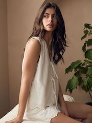 White Shells Broderie 100% Cotton Tie Short Set Pyjamas - Image 5 of 7