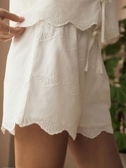 White Shells Broderie 100% Cotton Tie Short Set Pyjamas - Image 7 of 7