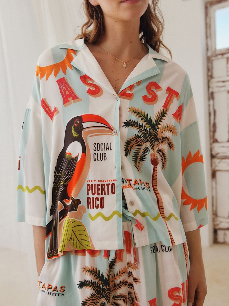 Blue Stripe Toucan Button Through Short Set Pyjamas - Image 5 of 8