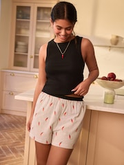 Black Chillies Rib Vest Woven Short Set Pyjamas - Image 1 of 5