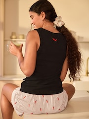 Black Chillies Rib Vest Woven Short Set Pyjamas - Image 2 of 5