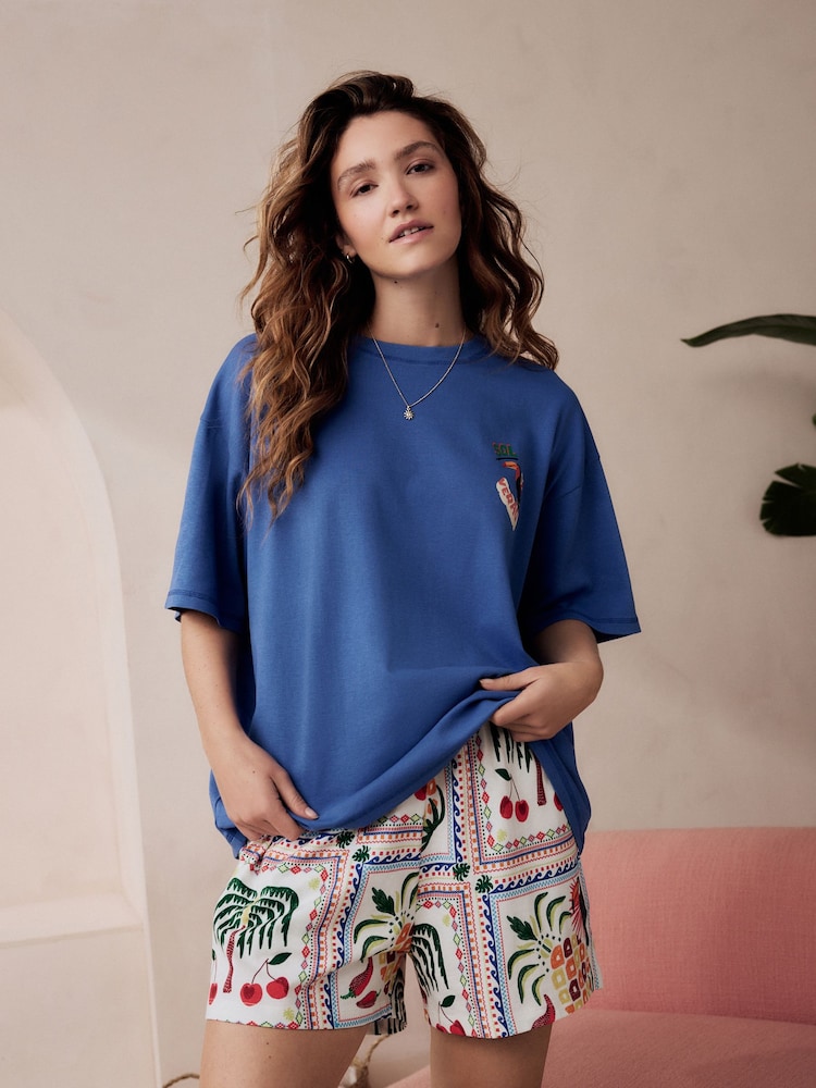 Blue Toucan 100% Cotton Graphic Short Sleeve Pyjamas - Image 1 of 7