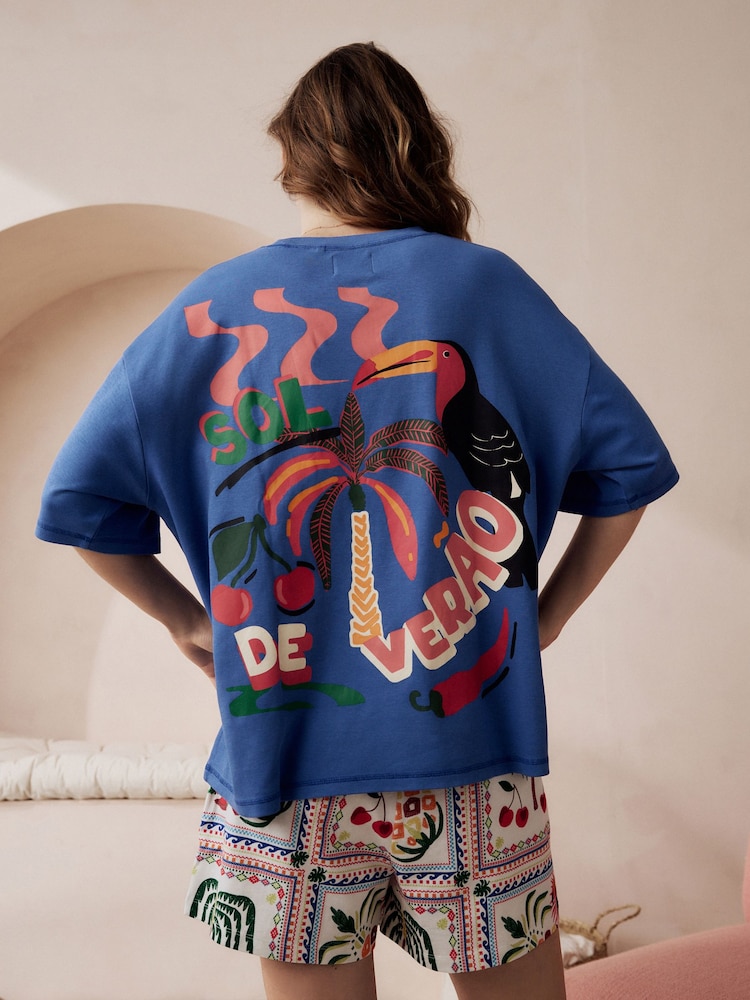Blue Toucan 100% Cotton Graphic Short Sleeve Pyjamas - Image 5 of 7