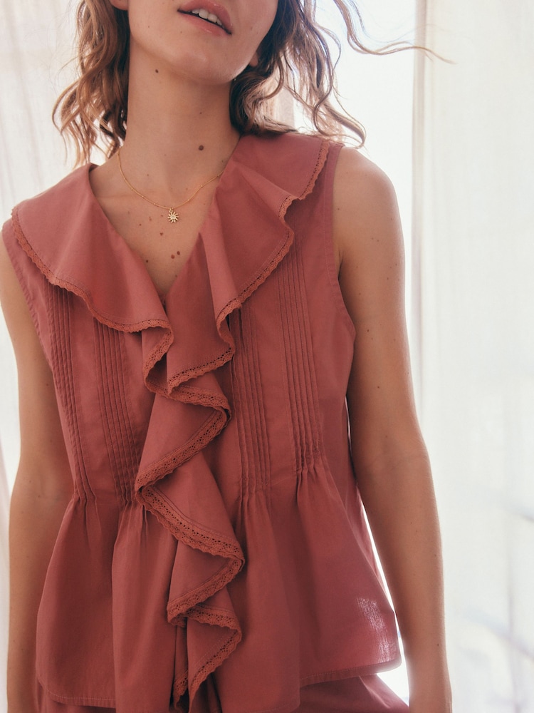 Pink 100% Cotton Ruffle Vest Short Set Pyjamas - Image 4 of 7