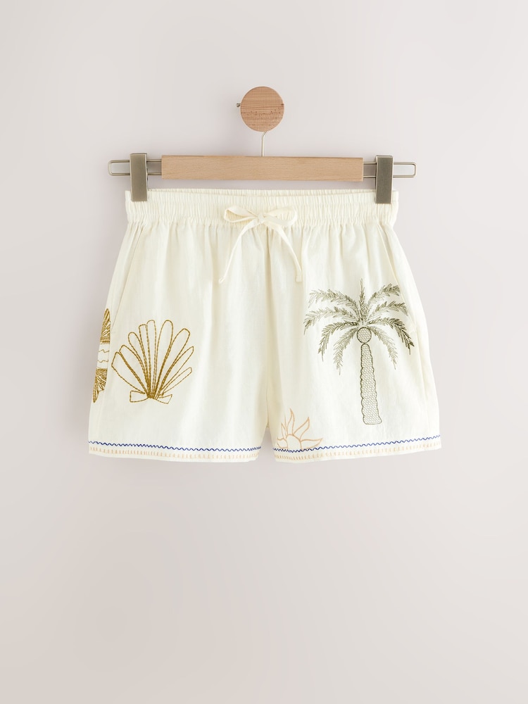 White 100% Cotton Embroidered Button Through Short Set Pyjamas - Image 11 of 13