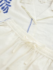White 100% Cotton Embroidered Button Through Short Set Pyjamas - Image 13 of 13
