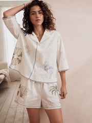 White 100% Cotton Embroidered Button Through Short Set Pyjamas - Image 2 of 13