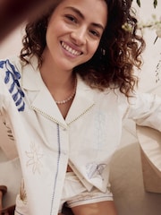 White 100% Cotton Embroidered Button Through Short Set Pyjamas - Image 3 of 13