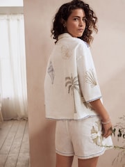 White 100% Cotton Embroidered Button Through Short Set Pyjamas - Image 5 of 13