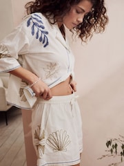 White 100% Cotton Embroidered Button Through Short Set Pyjamas - Image 6 of 13