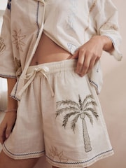 White 100% Cotton Embroidered Button Through Short Set Pyjamas - Image 7 of 13
