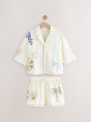 White 100% Cotton Embroidered Button Through Short Set Pyjamas - Image 9 of 13