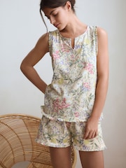 Cream Floral Textured Vest Short Set Pyjamas - Image 1 of 10
