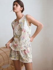 Cream Floral Textured Vest Short Set Pyjamas - Image 2 of 10