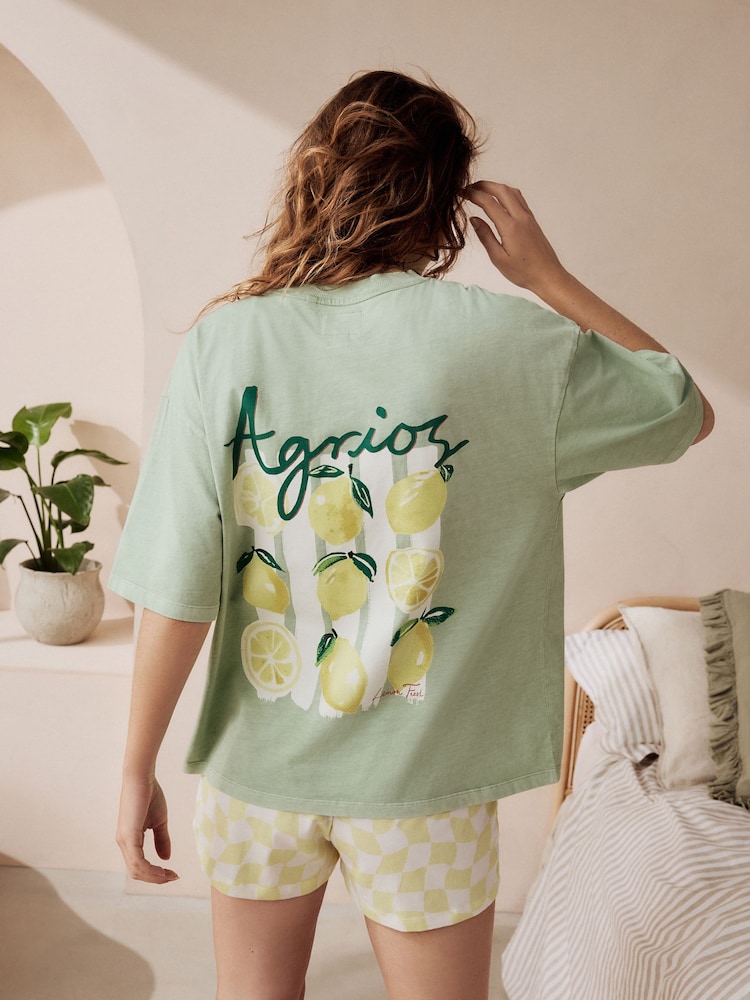 belkasto zelena zelena limone - 100% bombažna grafika kratek rokav; s kratkimi rokavi pižame - Slika 1 iz 10 belkasto zelena zelena limone - 100% bombažna grafika kratek rokav; s kratkimi rokavi pižame - Slika 1 iz 10