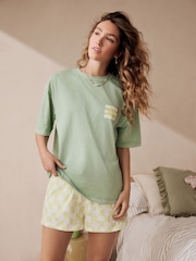 Sage Green Lemons 100% Cotton Graphic Short Sleeve Pyjamas - Image 3 of 10