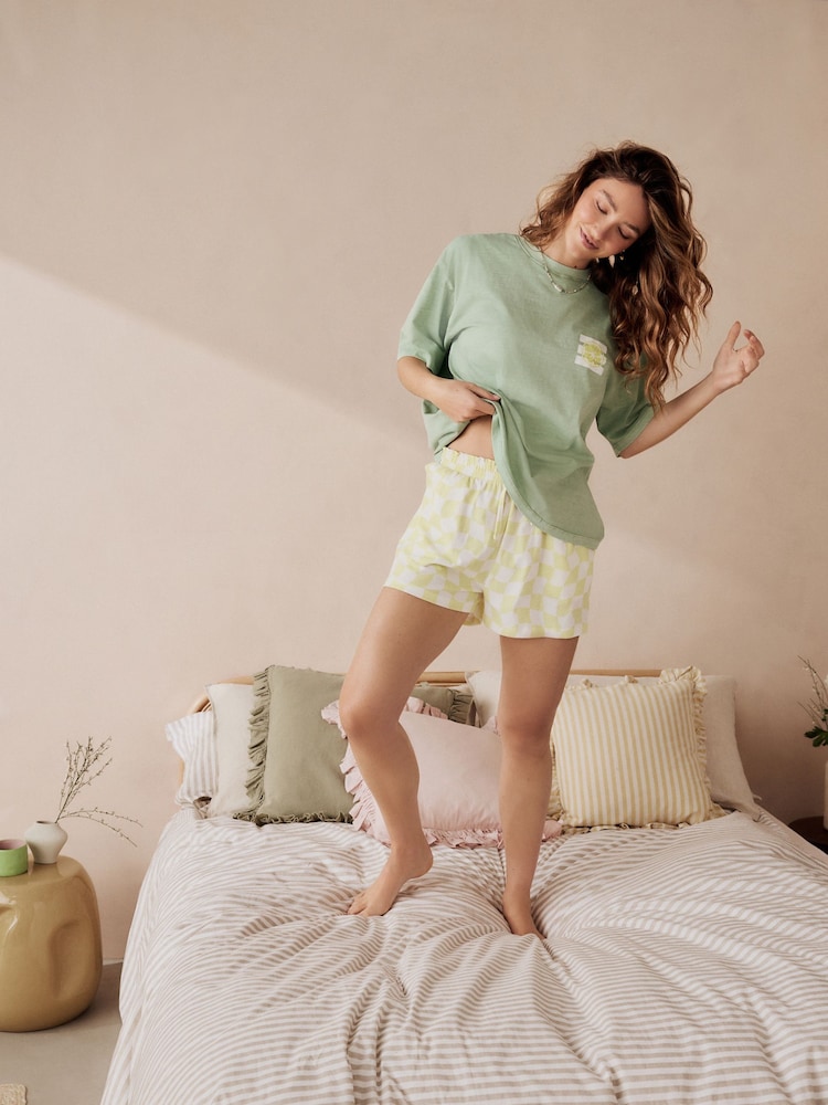 Sage Green Lemons 100% Cotton Graphic Short Sleeve Pyjamas - Image 4 of 10