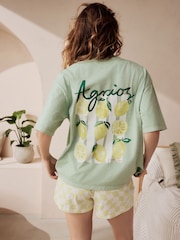 Sage Green Lemons 100% Cotton Graphic Short Sleeve Pyjamas - Image 6 of 10