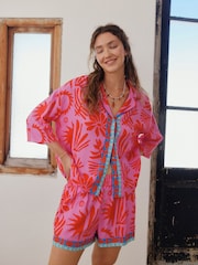 Purple Abstract Button Through Short Set Pyjamas - Image 1 of 6