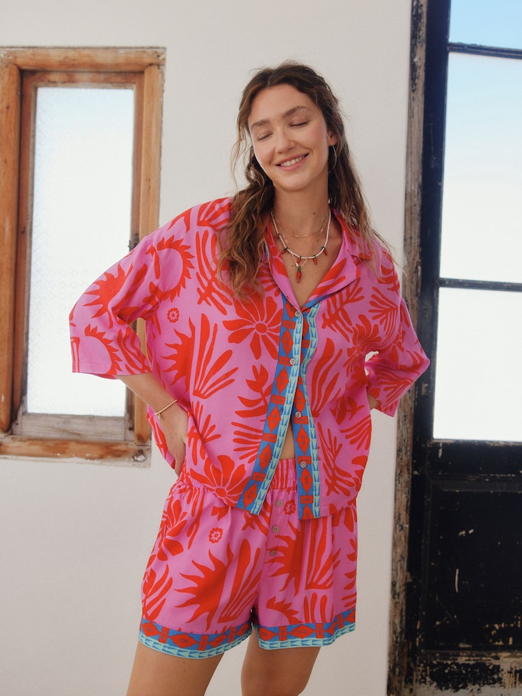 Purple Abstract Button Through Short Set Pyjamas - Image 1 of 6