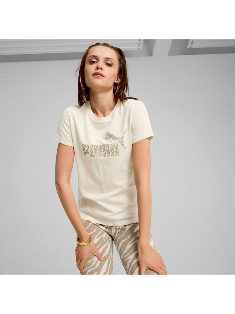 Puma White Womens ESS+ ANIMAL 100% Cotton T-Shirt - Image 1 of 6
