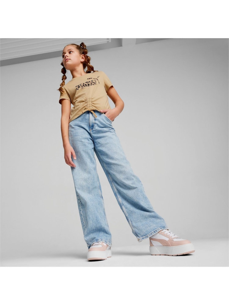 Puma Brown Kids Girls ESS+ ANIMAL Knotted 100% Cotton T-Shirt - Image 1 of 5