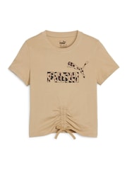 Puma Brown Kids Girls ESS+ ANIMAL Knotted 100% Cotton T-Shirt - Image 4 of 5