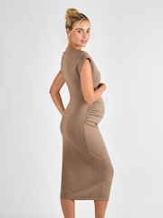 JoJo Maman Bébé Mocha Ruched Side Maternity Bodycon Midi Dress - Image 3 of 5