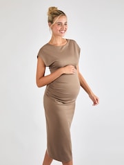 JoJo Maman Bébé Mocha Ruched Side Maternity Bodycon Midi Dress - Image 4 of 5