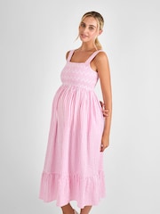 JoJo Maman Bébé Stripe Shirred Maternity Midi Dress - Изображение 1 из 4