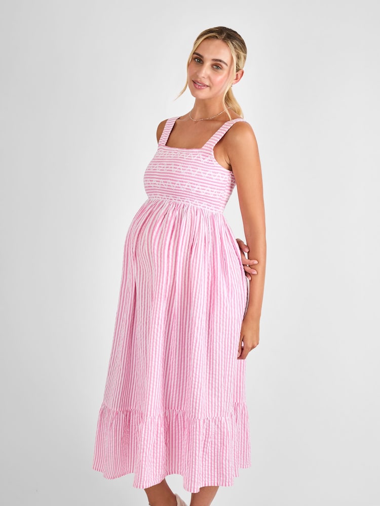 JoJo Maman Bébé Stripe Shirred Maternity Midi Dress - Изображение 1 из 4