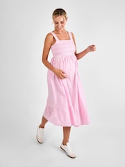 JoJo Maman Bébé Stripe Shirred Maternity Midi Dress - Изображение 2 из 4