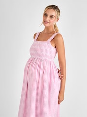 Rosa - Jojo Maman Bébé Randig Shirred Maternity Midi Klänning - Bild 5 av 6