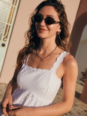 White Embroidered Tiered 100% Cotton Mini Dress - Image 4 of 8