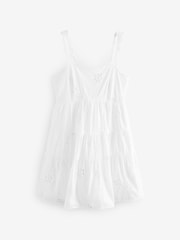 White Embroidered Tiered 100% Cotton Mini Dress - Image 6 of 8