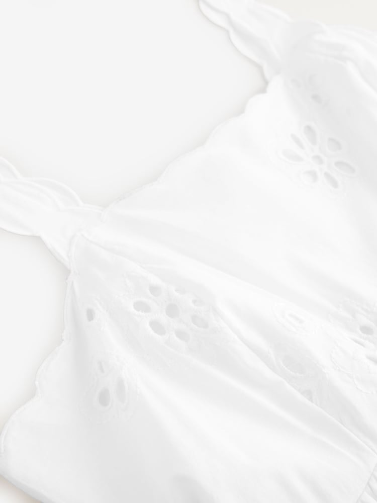 White Embroidered Tiered 100% Cotton Mini Dress - Image 8 of 8