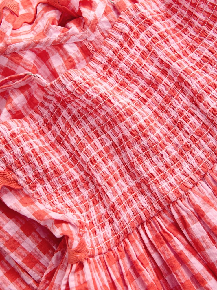 Pink/Red 100% Cotton Textured Tiered Gingham Maxi Dress - Image 10 of 10