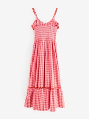 Pink/Red 100% Cotton Textured Tiered Gingham Maxi Dress - Image 7 of 10