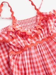 Pink/Red 100% Cotton Textured Tiered Gingham Maxi Dress - Image 8 of 10