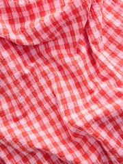 Pink/Red 100% Cotton Textured Tiered Gingham Maxi Dress - Image 9 of 10