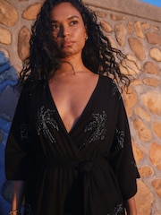 Black Sequin Palm Detail Playsuit - Image 4 of 7