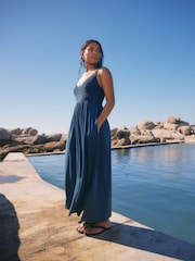Navy Crochet Mix Midi Dress - Image 1 of 8