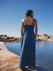 Navy Crochet Mix Midi Dress - Image 2 of 8