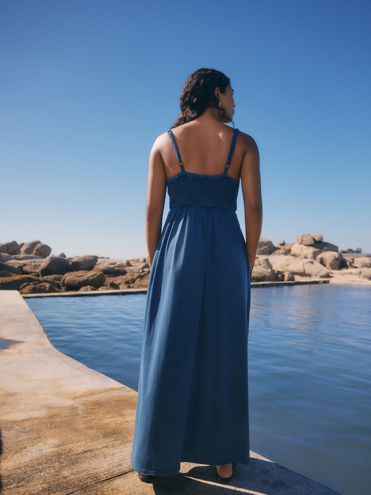 Navy Crochet Mix Midi Dress - Image 2 of 8
