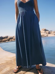Navy Crochet Mix Midi Dress - Image 3 of 8