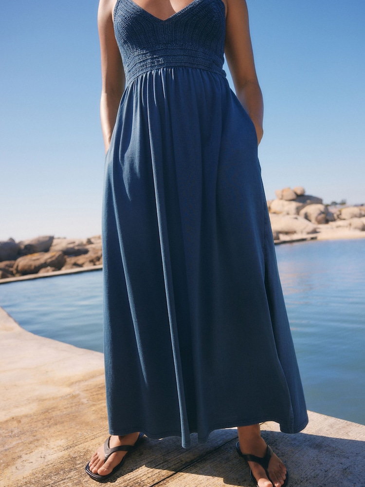 Navy Crochet Mix Midi Dress - Image 3 of 8