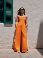 Orange Cornelli Wide Leg Jumpsuit With Linen - Image 1 of 7