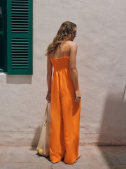 Orange Cornelli Wide Leg Jumpsuit With Linen - Image 2 of 7