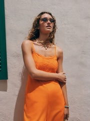 Orange Cornelli Wide Leg Jumpsuit With Linen - Image 3 of 7